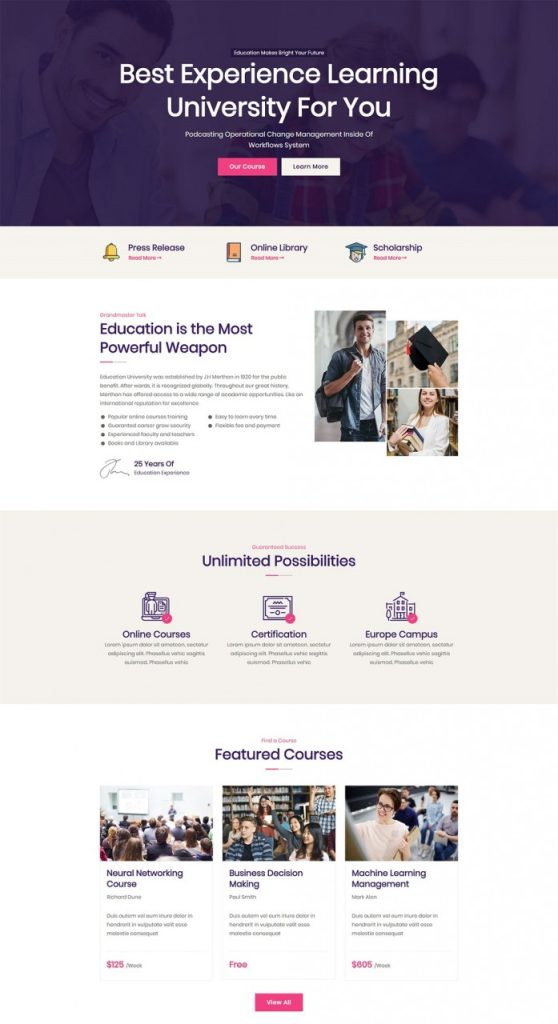 Education Home page Introducing Education 1 - A Free Educational Template Pack for JD Builder Pro