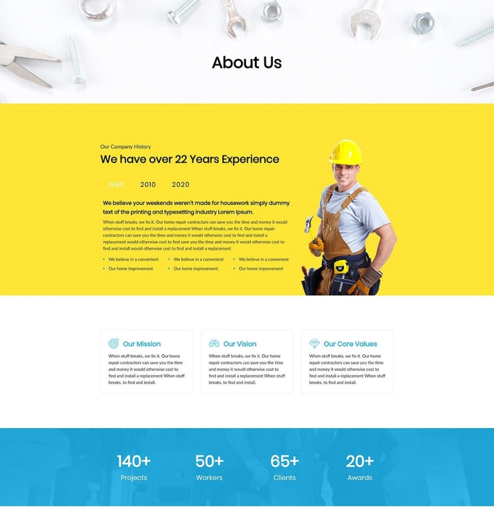 About us page Introducing Handyman Template - Free Handyman Website Template Kit for JD Builder Pro