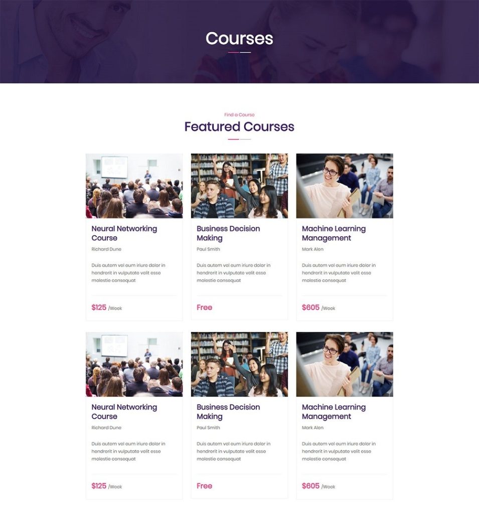 Course Listing Page Introducing Education 1 - A Free Educational Template Pack for JD Builder Pro