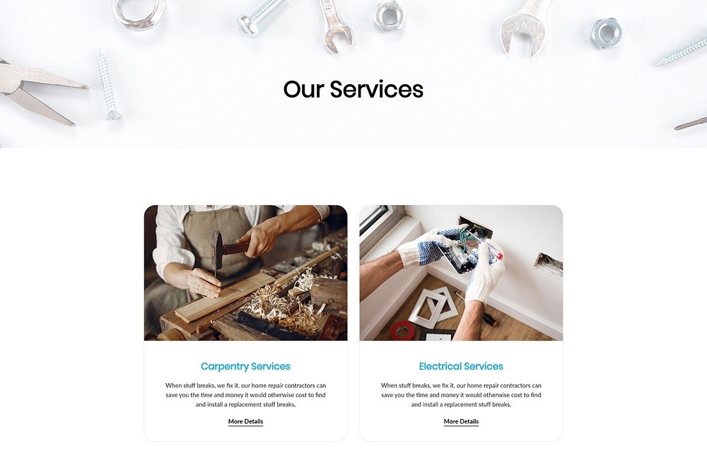 Services page Introducing Handyman Template - Free Handyman Website Template Kit for JD Builder Pro