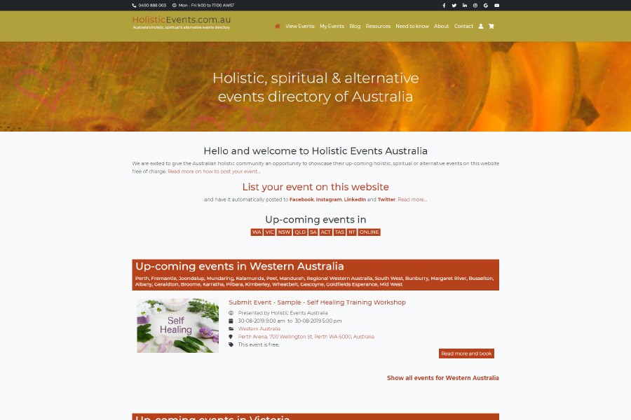 Holistic, spiritual & alternative events directory of Australia