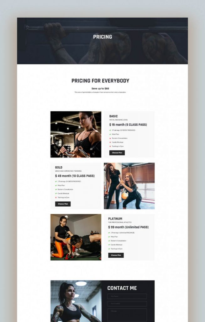 Pricing page template Introducing Free Fitness Trainer Website Template Kit For Mighty Addons Pro