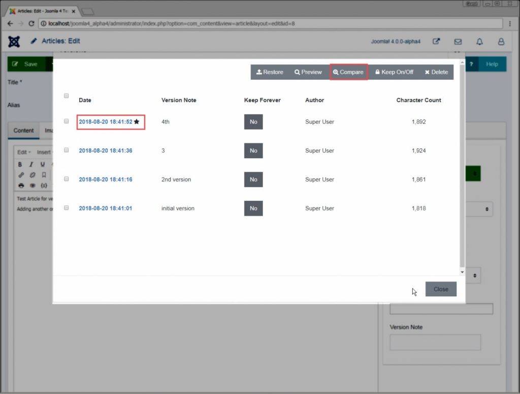 How to Enable Content Versioning in Joomla 4?