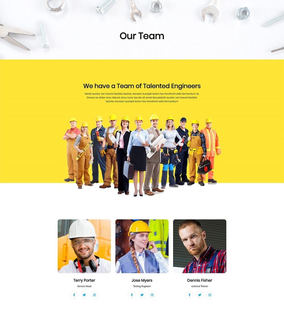 Team Page Introducing Handyman Template - Free Handyman Website Template Kit for JD Builder Pro