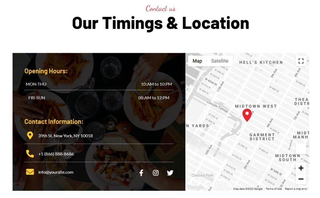 Opening Hours & Location Showcase Introducing Free Restaurant Joomla Template Kit for JD Builder Pro