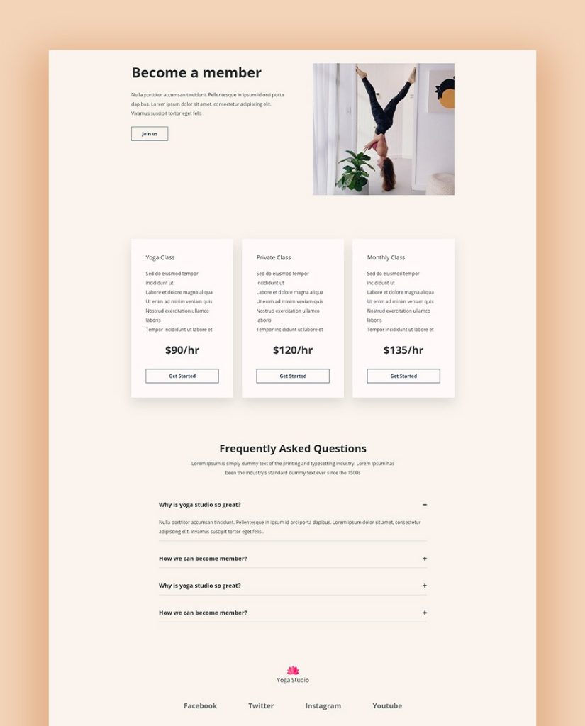 Introducing Free Yoga Template Kit For JD Builder Pro Package & Pricing - Showcase Your Plan & Prices with FAQ