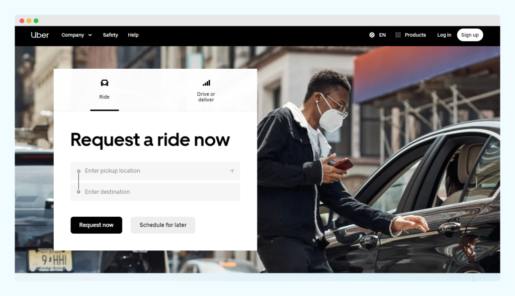 Uber website landing page