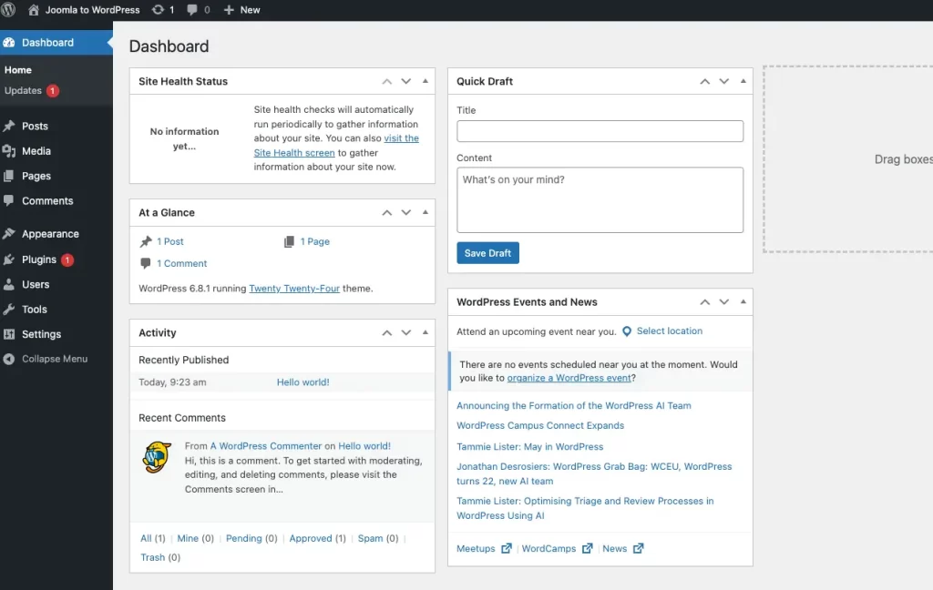 How to Migrate Your Joomla Site to WordPress: The Complete Step-by-Step Guide WordPress Dashboard