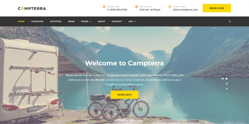 30 Best Camping WordPress Themes - Bring Your Outdoor Business Online Campterra theme